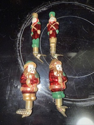 Christmas Ornament 4 Clip-On Santa Claus, Nutcracker German Blown Glass LOOK!!