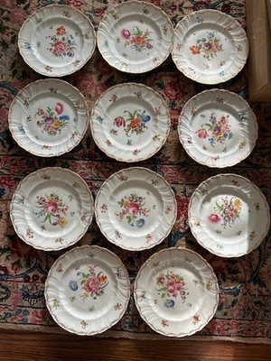 Antique Dresden Flower Gold Richard Klemm RK Germany Dinner 9 1/2'' PR EA MINT