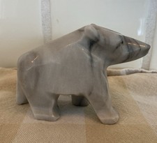 VTG marble handcarved polar bear 4" x 2.5" grey gray stone carved pointed nose