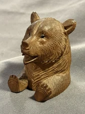Antique Black Forest Carved Wooden Bear Inkwell glass eyes