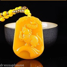 4.8cm Chinese Retro Huanglong Jade Twelve Chinese Zodiac Signs Pendant Necklace