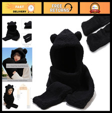 Cozy Winter Bear Ear Sherpa Hooded Scarf Gloves Set for Men Women