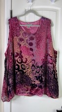 Ulla Popken Inspiration Burnout Velvet silk Tank Blouse Sz 28/30 Artsy Boho Fair
