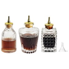 Bitters Bottle Set of 3, Glass Dasher Bottle, Decorative 3.05 ounces, Silver