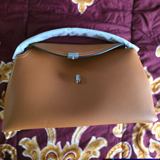 Brown Pebbled Satchel Top Handle Bag Turn Lock Silver Hardware Detachable Strap