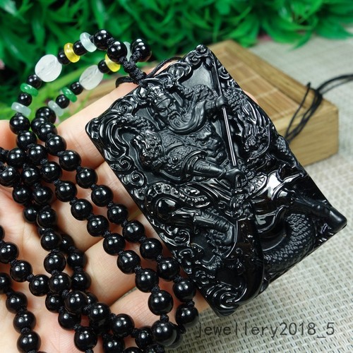 Zertifiziert schwarz grün Burma 100 % natürlich A Jadeit Jade Anhänger ~ Guan Gong 墨翠关羽关公 - Bild 6 von 23