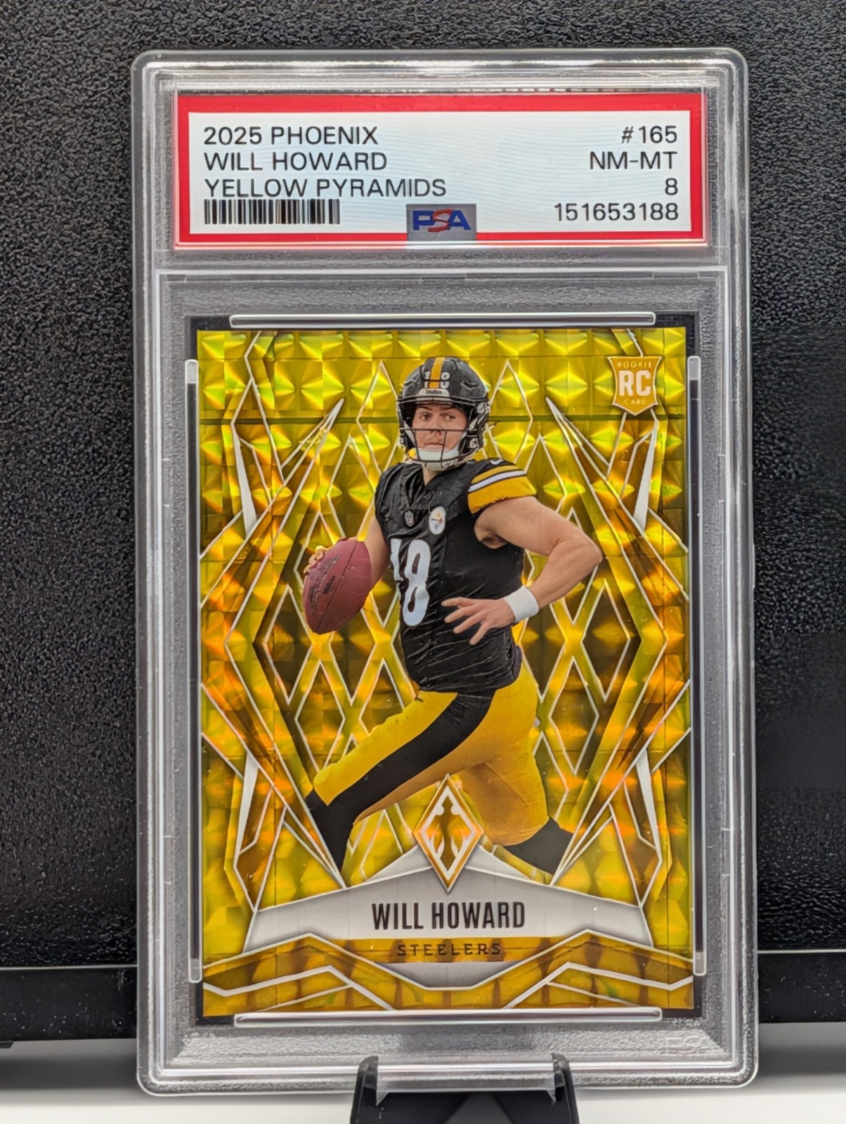 2025 Panini Phoenix - Rookies Will Howard #165 Yellow Pyramids /185 (RC) PSA 8