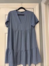 SHEIN Women's Light BlueShort Sleeve Ruffle Dress Knee Length Size L. Casual