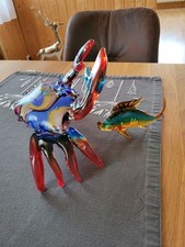 KRABBE GLASFIGUR / SKULPTUR KREBS + FISCH GLAS DEKO UNIKAT / NEUWERTIG !