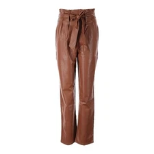 Commando Faux Leather Paperbag Waist Pants Brown Cocoa Tie Belt High Rise NWT L
