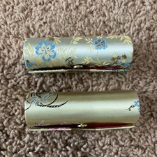 Lot Bundle Pair Gold Vintage Style Floral Flower Lipstick Holder Case + Mirror