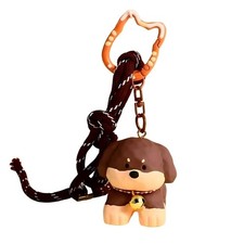 Dog Keychain w/Movable Tail Christmas Gift Charm for Bag Purse Backpack Brown