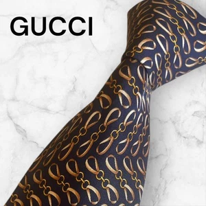 Cravate GUCCI 37,4 pouces bleu marine mors de cheval soie très belle