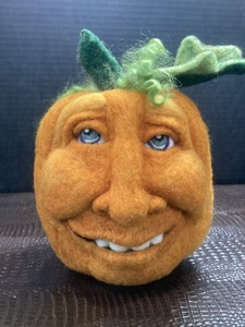 Whimsical Artist Needle-Felted Wool Realistic Features Pumpkin Head Fall Decor 