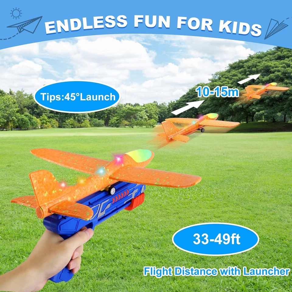 Fuwidvia 3 Pack Airplane Launcher Toys, LED Foam Glider Planes with 2 Flight - Image 2 of 4