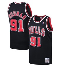 Men's Mitchell  Ness Dennis Rodman Black Chicago Bulls 1997/98 Hardwood