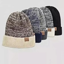 New Unisex Two-Tone Winter Hats Add Fur Lined Men And Women Fashion Warm Beanie