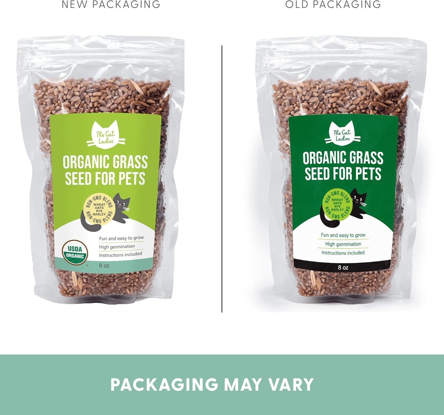 Non-GMO Indoor Cat Grass Seeds - Superfood Blend of Wheat, Rye & Barley (8 oz)