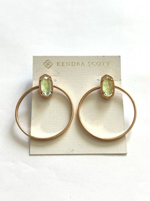 🆕 Kendra Scott Rose Gold Hoop Earrings w/ Iridescent Light Green