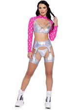 Roma Hologram Garter Belt With Attached Leg Wrap 6257