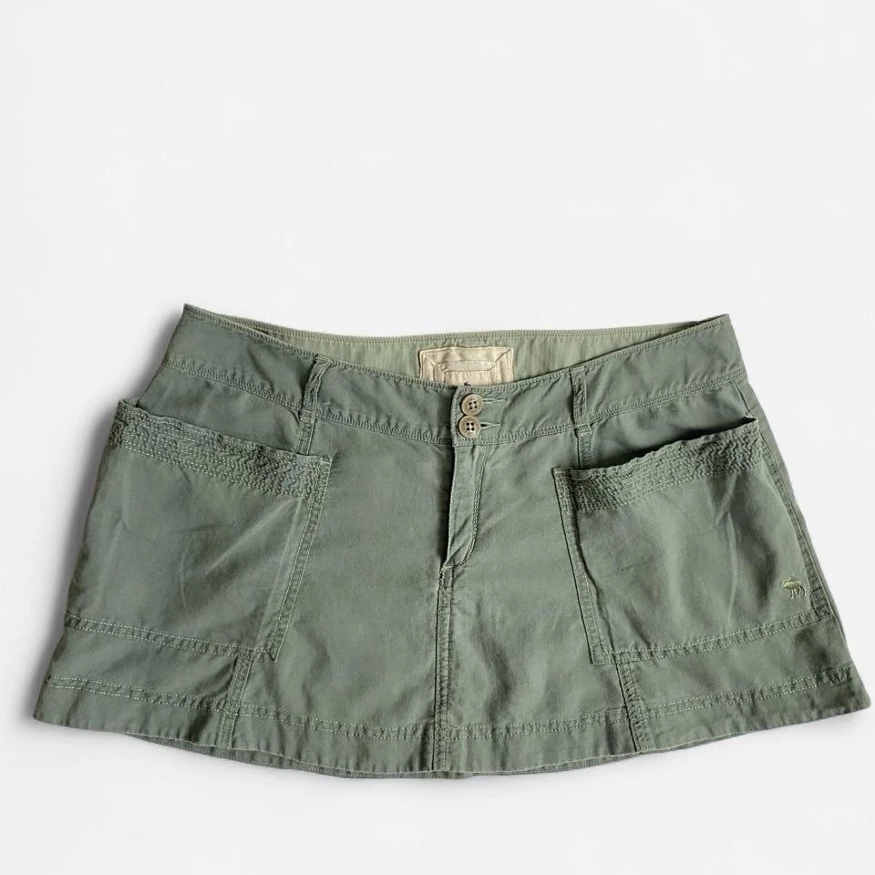 Abercrombie & Fitch Vintage Y2K Green Cotton & Linen Low Rise Mini Skirt