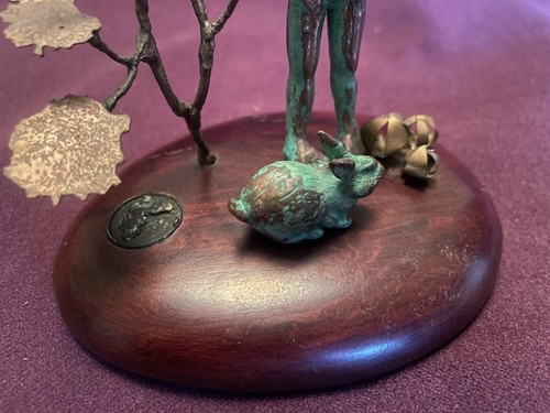 Malcolm Moran Sculptured Bronze Girl with Bunny Rabbits and Flowers 1972 - Picture 8 of 10