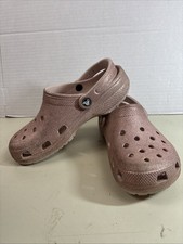 CROCS Classic Clog T QuGl Quartz Pink Glitter Girls J6 Womens 8 Slip On Sandal