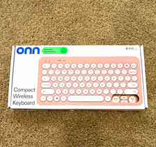 onn. Compact Wireless Keyboard Pink/White Quiet Keys English QWERTY
