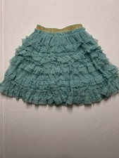 Mini Boden Girls Tiered Tulle Ruffle Skirt - Seafoam Green  Gold - Size 4-5Y