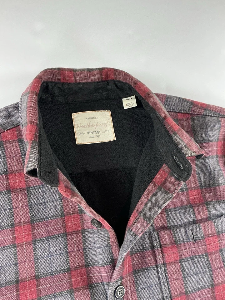 Jaqueta de flanela xadrez original à prova de intempéries vintage masculina média vermelha cinza - Imagem 3 de 4