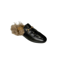 Gucci Princetown Lamb Fur Mules Black Leather Flat Slip On Slides Size 37 Shoes