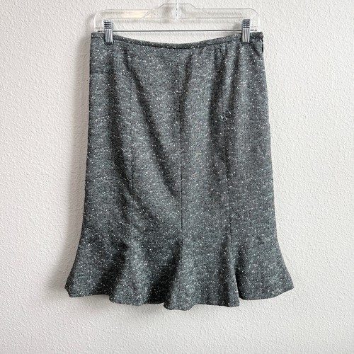 Tailor by B. Moss Trumpet Skirt Women's 4 Gray Tweed Knee Length Ruffle Flare
