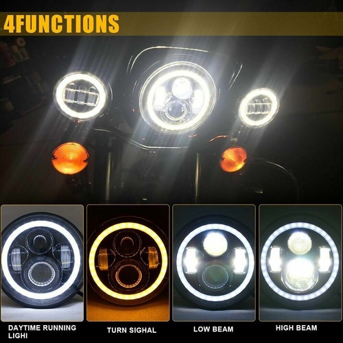 7" Inch Chrome LED Projector Motor Headlight + Passing Lights For Harley Touring - Picture 2 of 12