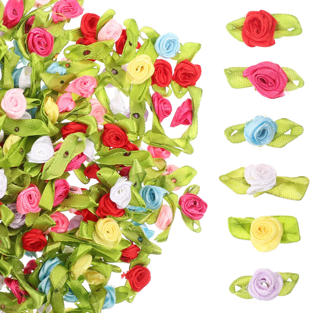 200 Pcs Satin Ribbon Roses Multicolor Fabric Flowers for Wedding
