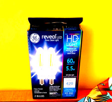 GE LED HD LIGHT CLEAR CANDELABRA 60 WATT DIMMABLE BULBS SET OF 2 BULBS NEW