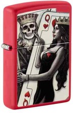 Zippo 48624,  Skull-King & Queen Beauty Design,  Red Matte Finish Lighter