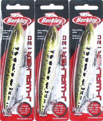 (3) Berkley 2/3 Oz 4 3/4'' J-Walker 120 Topwater Rattle Bait Baby Bass Brand New