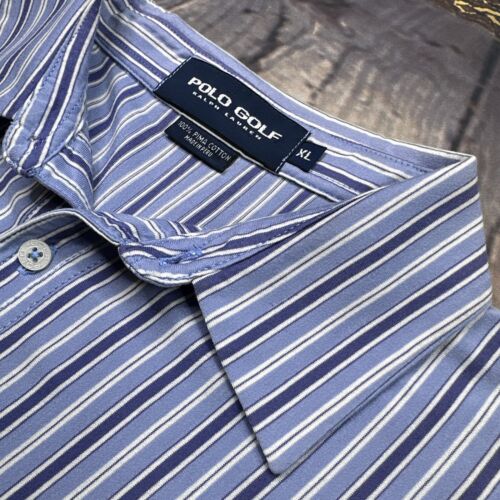 Ralph Lauren POLO GOLF Shirt Mens XL Striped Pima Cotton Pony Blue Lavender - Picture 3 of 10