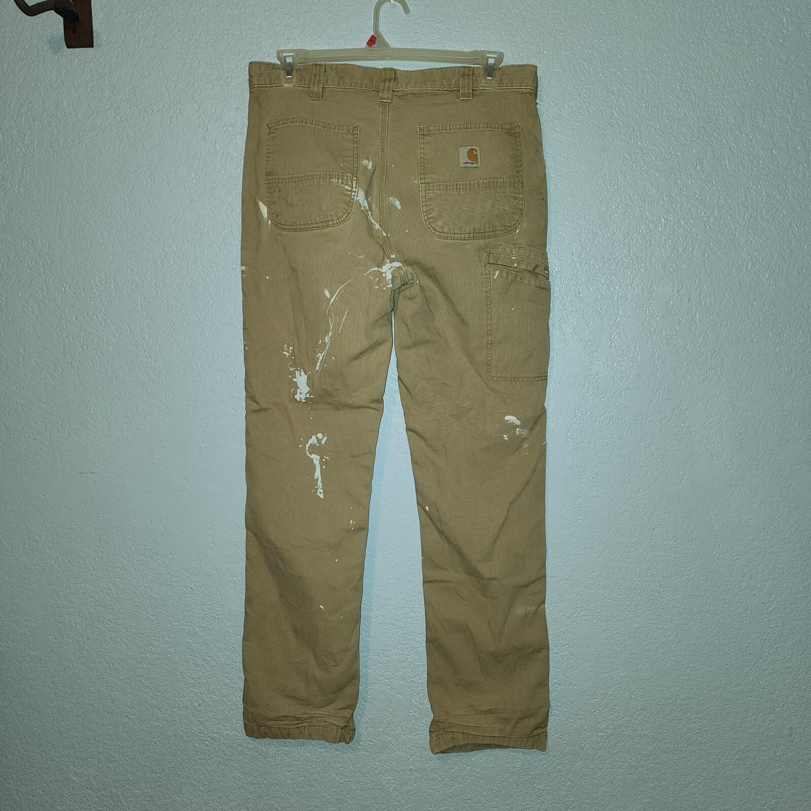 Painted Carhartt Pants Mens 34x34 Beige Rugged Flex Relaxed Fit Canvas Work Wear