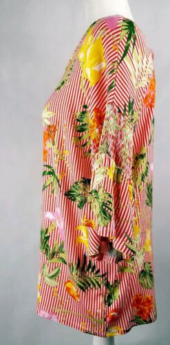 HARLOW & ROSE WHITE PRINTED WOMEN BLOUSE SHORT RUFFLE SLEEVES CREW NECK 1187B-M - Picture 6 of 12