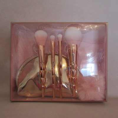 Ulta Beauty 5 Piece Rose Gold Brush Kit Cosmetic Bag With Pom Pom Nib 56 Value Ebay