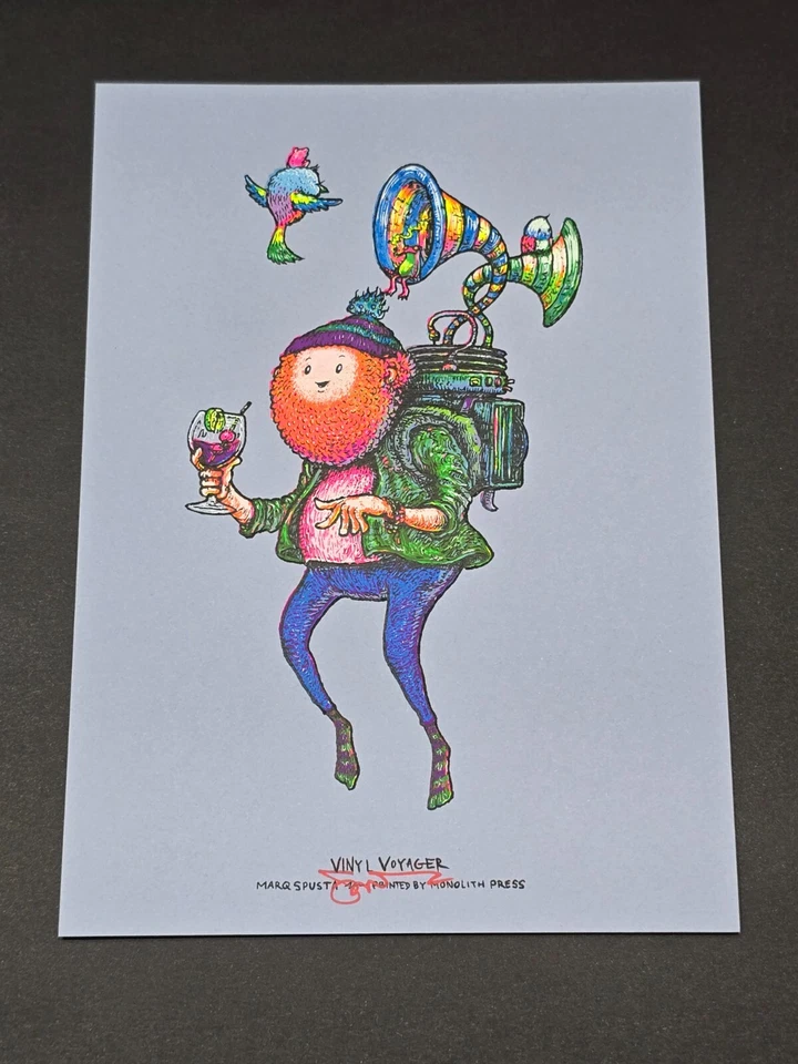 Marq Spusta Viniyl Voyager - Firmado Edición Limitada Sneezy Teal Arte Impresión Vinilo Foto 2 de 4