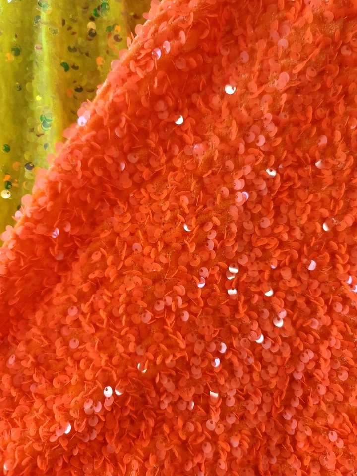 Terciopelo Elástico Lentejuelas Naranja 2 Vías Elastizado Tela Terciopelo Vendido por Yarda Ropa  Foto 3 de 4