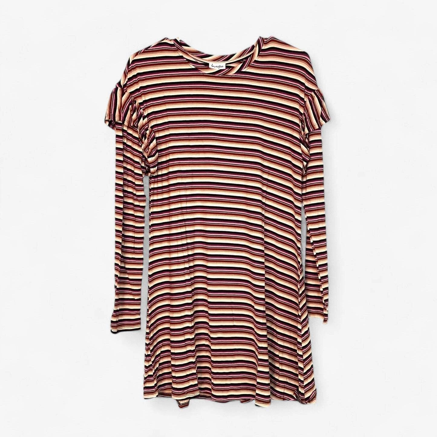 Love Fire Juniors' Plum Stripe Sweatshirt Dress Size XS NWT Ruffle Sleeve Swing