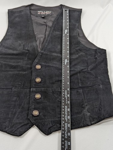 WILSON'S Mens LEATHER Black Suede Vest With Pockets Size Large Motorcycle Riding - Picture 4 of 6