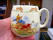 Royal Doulton England BUNNYKINS Mug Albion Shape Windy Chasing Hat Umbrellas