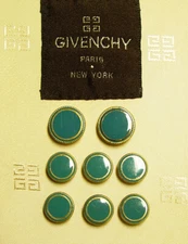 8 GIVENCHY Turquoise Blue Enamel Gold Tone replacement buttons EXQUISITE, UNIQUE