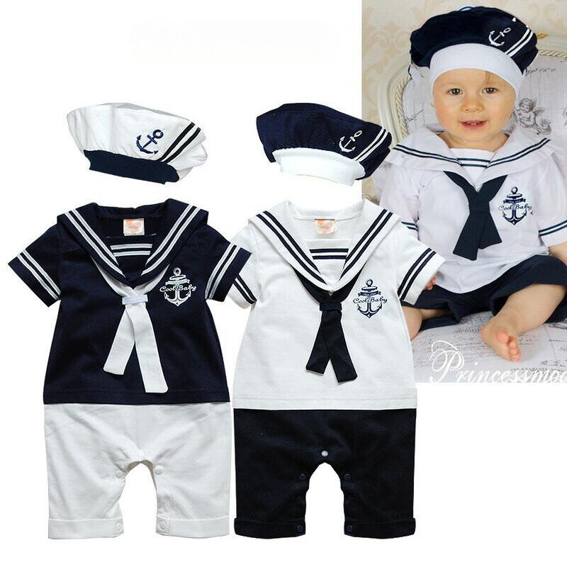 Newborn Sailor Romper with Hat Short-Sleeve Anchor Jumpsuit for Boys Girls-image