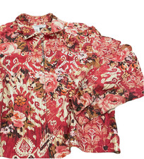 Coldwater Creek Silk Jacket Cotton Size L pink red beige brown floral zip up .