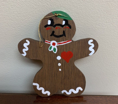 Brand New Gingerbread Man Christmas Tree Ornament Wood Handmade Painted 5''